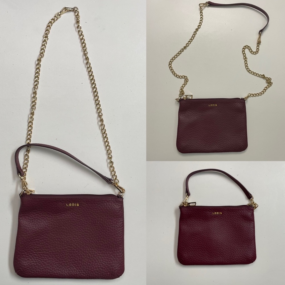 LODIS Crossbody Handbag Emily Italian Leather Convertible Chain Strap Red Wine
